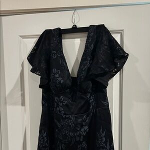 Azazie Black Backless Floral Dress